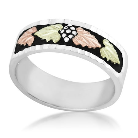 Antique Engagement Bands Mens Black Hills Gold Antiqued Wedding Band in Sterling Silver with 12k Gold Leaves ()