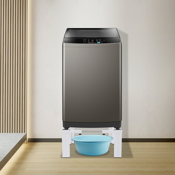White 1102.31lbs Floor Standing Washing Machine Stand Square Adjustable Washing Machine Stand Stainless Steel