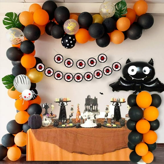 Halloween Black Orange Balloon Wreath Arched Spider Skeleton Bat Pumpkin Foil Balloon 119 Pcs Orange