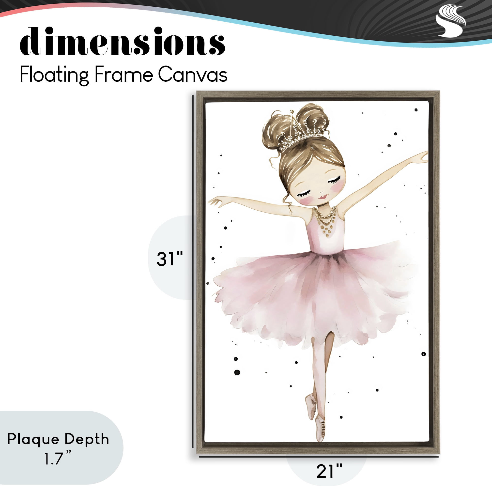 Stupell Industries Pointe Princess in Pink Tutu Brown Framed Floater Canvas Wall Art, design by Creative Studio