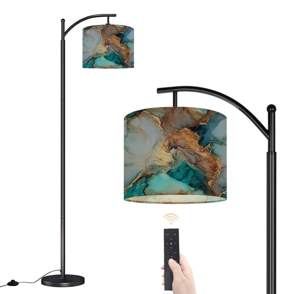 Arc Floor Lamp with Adjustable Lampshade Abstract Turquoise Gold Fluid Art Bold Streaks Organic Shapes Standing Lamp 3 Color Temperatures Dimmable Tall Pole Lamp with Foot Switch for Bedroom