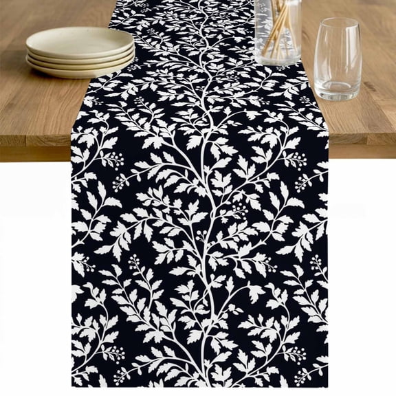 Black Spring Floral Table Runner - 120 Inch Long Farmhouse Flowers Elegant Pastoral Cotton and Linen Blended Dress Scarves Farmhouse Table Runner for Kitchen Dining, Coffee Table, 13" x 120"