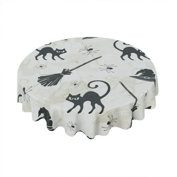 Eveokoki Halloween Tablecloth Halloween Pattern Tablecloth Washable Round Tablecloth 60 Inch Reusable Table Cloth for Home Party Dining Table Decor