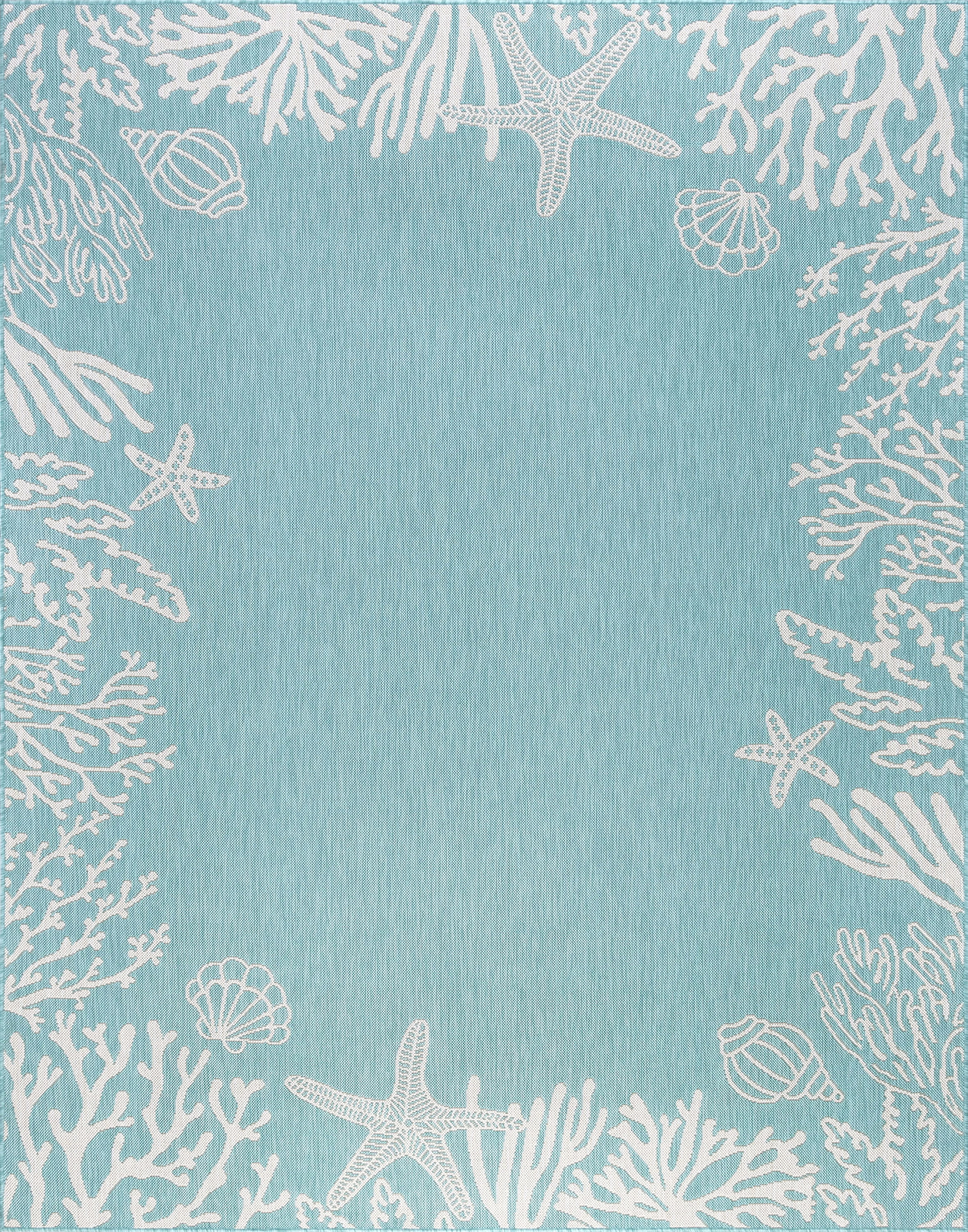 9x12 Water Resistant, Large Indoor Outdoor Rugs for Patios, Front Door Entry, Entryway, Deck, Porch, Balcony | Outside Area Rug for Patio | Aqua, Coastal | Size: 8'9'' x 12'2''