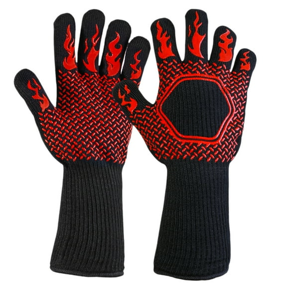 Beaupretty kitchen oven mitts with silicone heat resistant features in Black Red 1 Pair