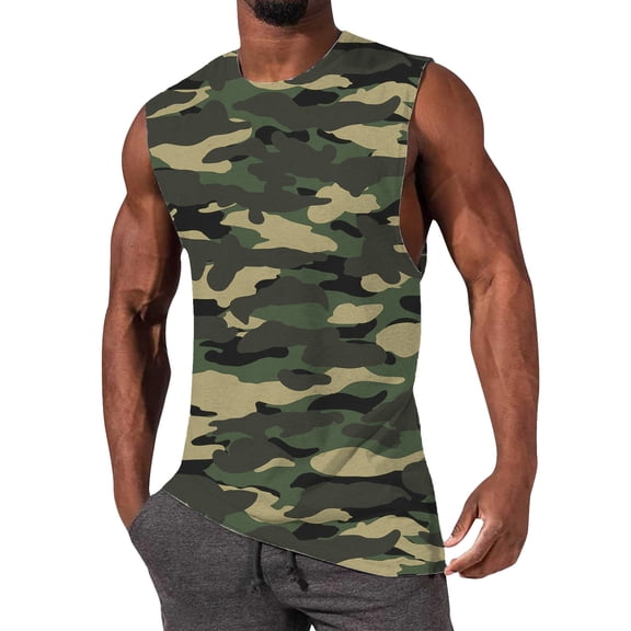Workout Tank Tops for Men Camo Sleeveless T Shirts Summer Beach Lightweight Quick Dry Muscle Tops Camouflage L