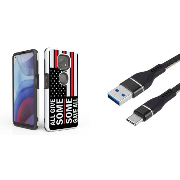 Bemz Accessory Bundle for Moto G Power (2021) Case with: Dual Shield Slim Rugged Hybrid Protective Cover, Fast Charging Sync USB-C to USB-A Cable (3 Feet) and Touch Tool - All Give Some