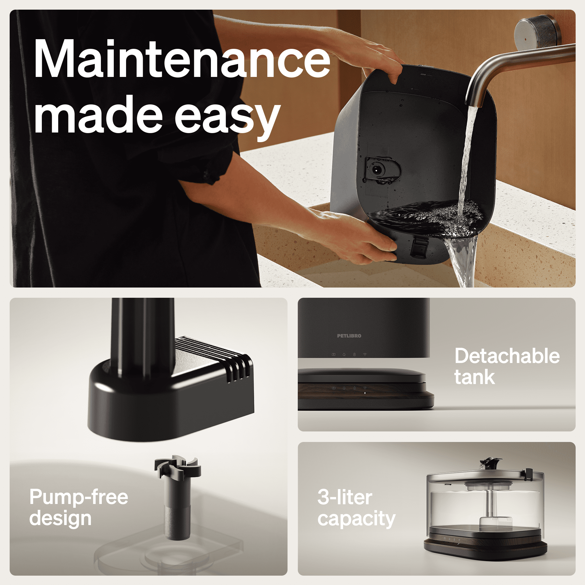 PETLIBRO Dockstream 2 Cordless Automatic Cat Water Fountain, 3L/101oz Pet Water Fountain with Stainless Steel Bowl Dispenser, Battery Operated, 5GHz WiFi App Monitor, Black