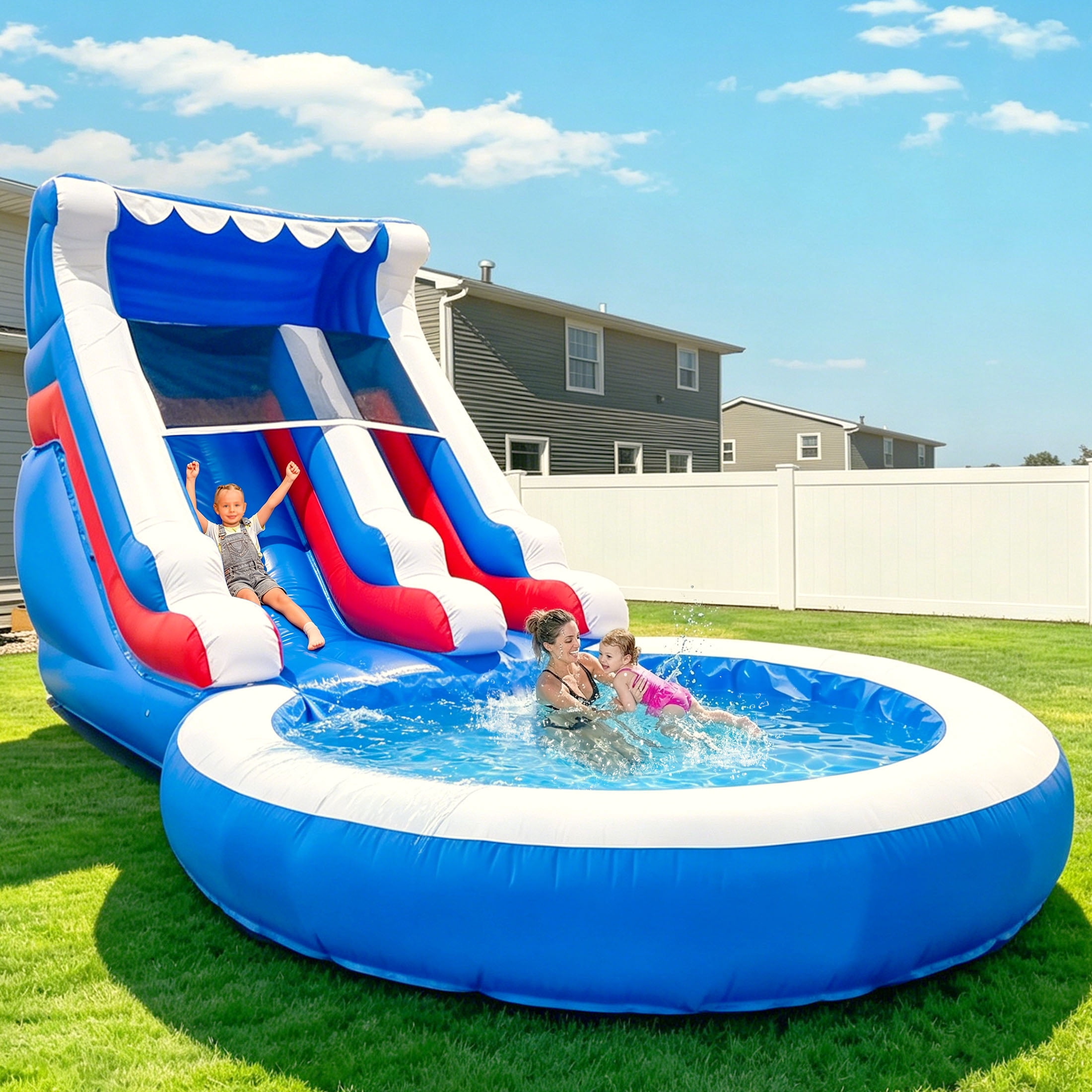 Relunch 24FT(L) Commercial PVC Inflatable Water Slide for Kids(Without Blower) Inflatable Water Slide for Summer Fun Backyard 24x 13x12Ft