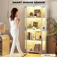 thumbnail image 6 of Corner Display Cabinet with Glass Doors, 65" Lighted Curio Display Case with 3 Color Lights for Collectibles, 4-Tier Bookcase with Human Body Sensor for Living Room, White, 6 of 8