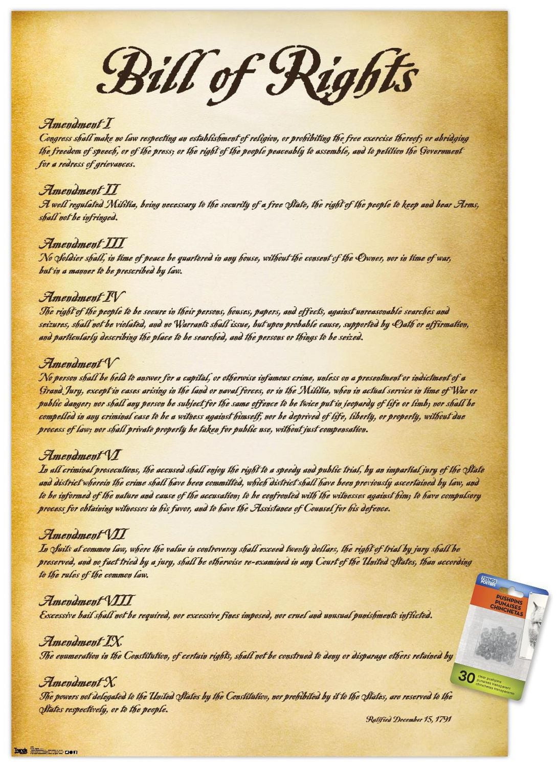 The United States of America - Bill of Rights Wall Poster, 22.375" x 34"
