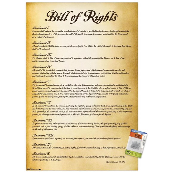 The United States of America - Bill of Rights Wall Poster, 22.375" x 34"