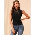 thumbnail image 2 of Unique Bargains Women's Floral Lace Ruffled Semi Sheer Top Blouse M Black, 2 of 6