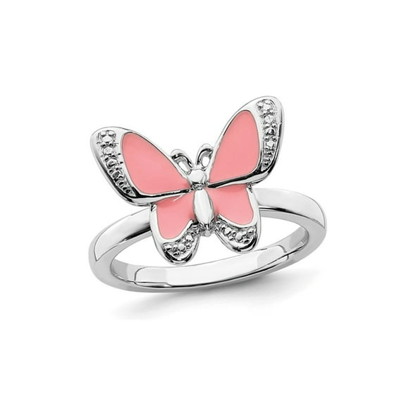 Gem & Harmony Sterling Silver Pink Enamel Butterfly Ring for Women