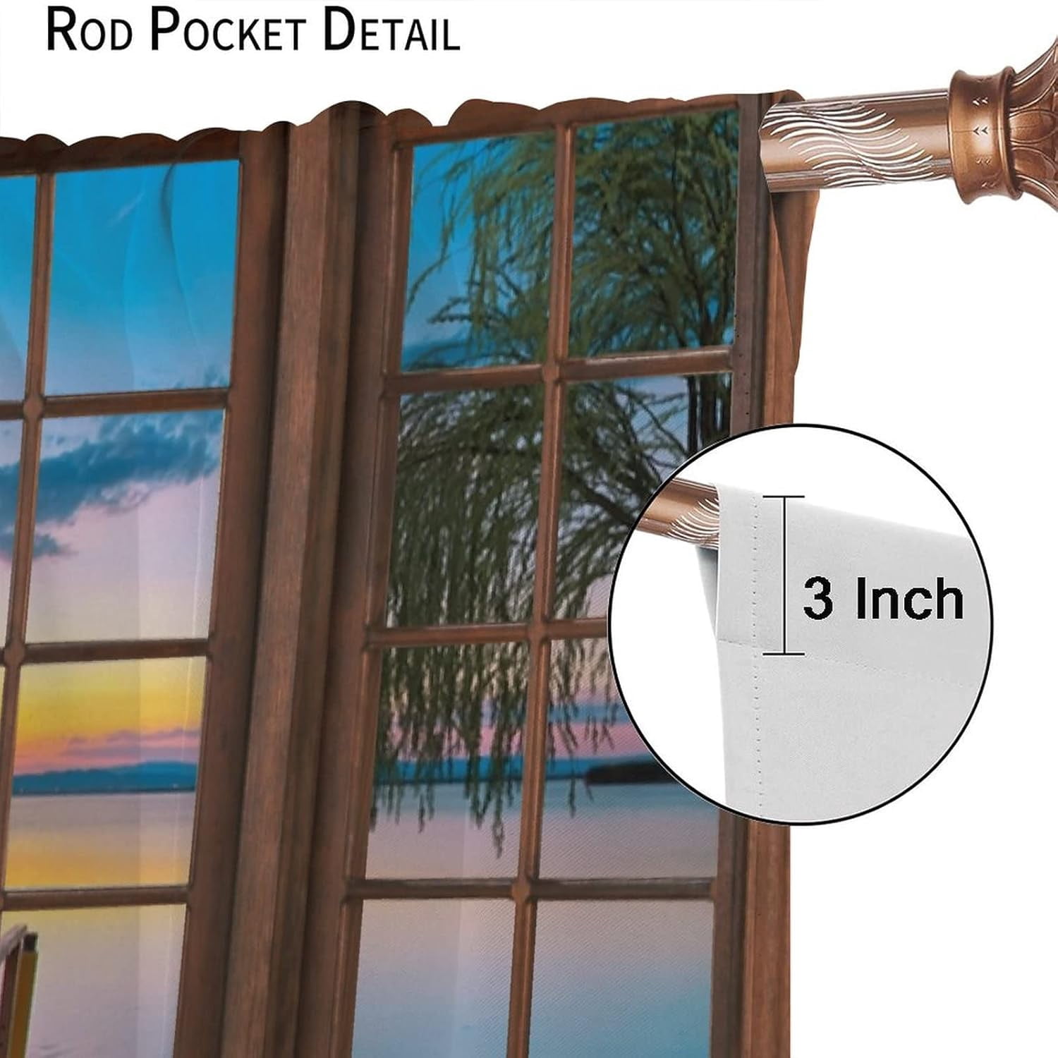 Landscape Curtains,Natural Scenery Rustic Window Curtains,Forest Lake Sunset Print Bedroom Living Room Home Decoration 84x84in