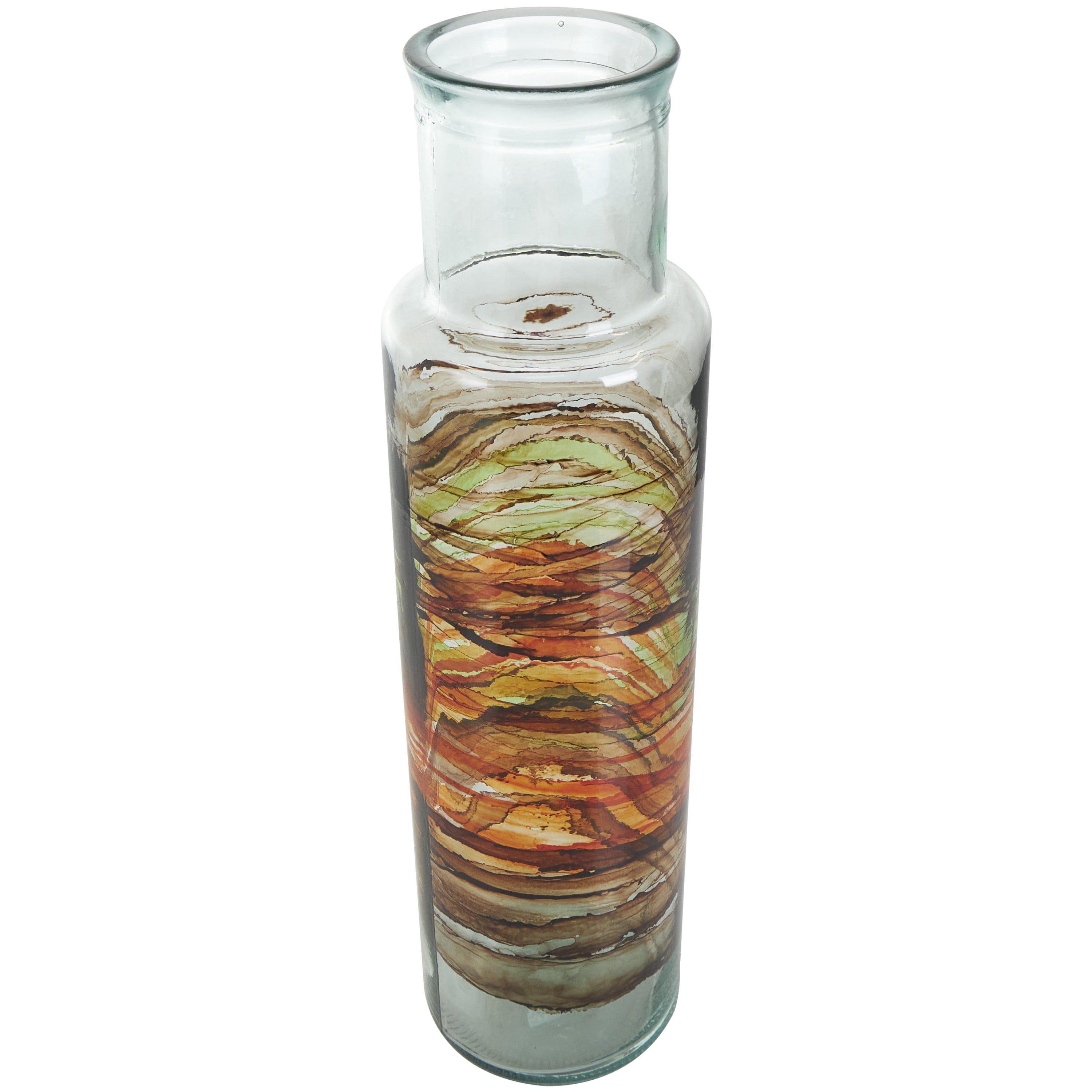 DecMode 22" Abstract Recycled Glass Vase with Swirled Colored Glass Bands