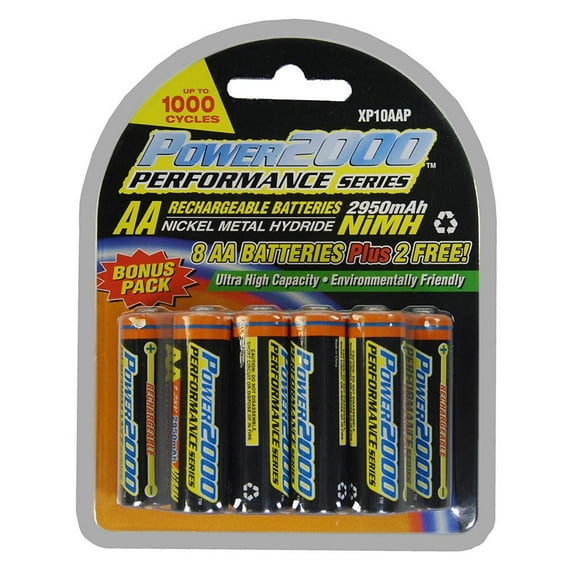 Power2000 AA 1.2V 2950mAh Rechargeable Ni-MH Battery, 10-Pack