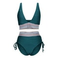 thumbnail image 4 of Otvok 2025 Ladies High Waisted Drawstring Pleated Adjustable Conservative Swimsuit Split Set, 4 of 6