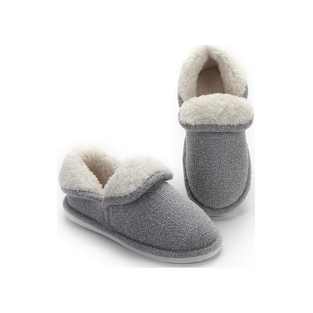 

Eloshman Ladies Winter Soft Slippers Bootee Slip on Faux Suede Fur Collar Warm Fleece Lined Shoes