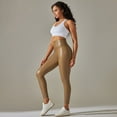 thumbnail image 4 of Women's High Waist Legging Tights Faux Leather Pants Booty Push Up Tummy Control Long Skinny Latex Soft Butt Lifting Stretchy Leggings Yellow 12, 4 of 5