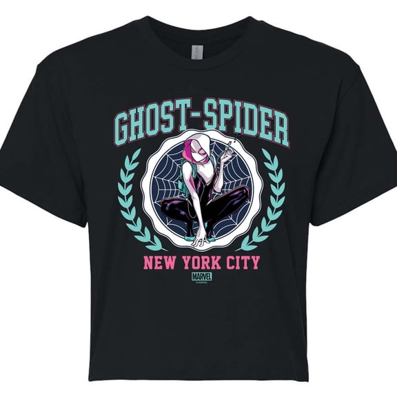 Marvel - Ghost Spider Collegiate - Juniors Cropped Graphic T-Shirt