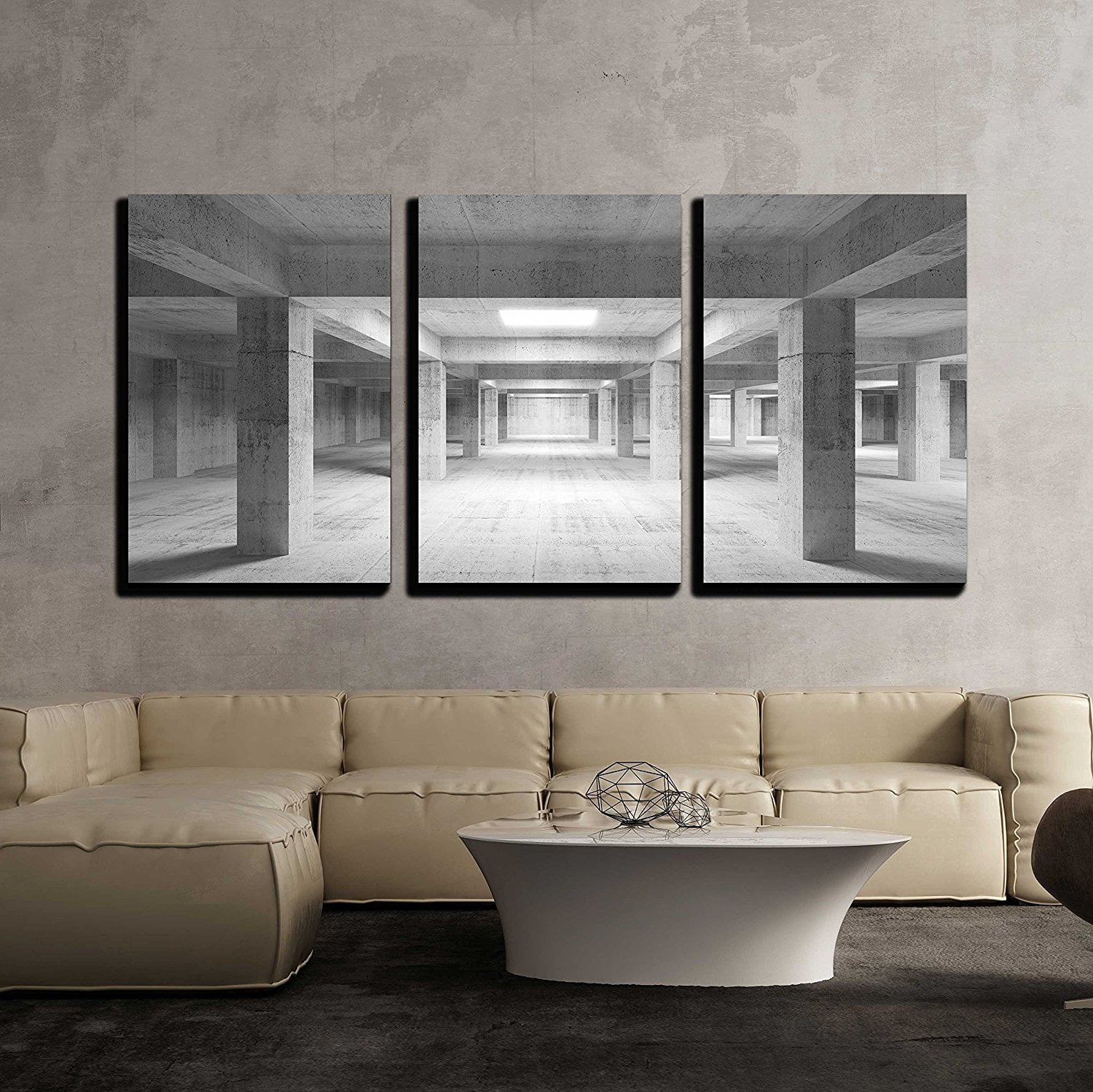 Wall26 3 Piece Canvas Wall Art Illustration Empty Dark Abstract Industrial Concrete Interior 3d Illustration Modern Home Decor Stretched And Framed Ready To Hang 16 X24 X3 Panels Walmart Com Walmart Com