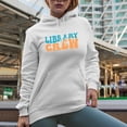 thumbnail image 2 of Library Crew, Librarian Themed, Groovy Retro Wavy Text Merch Gift, White Hooded Sweatshirt or Hoodie, Small, 2 of 5