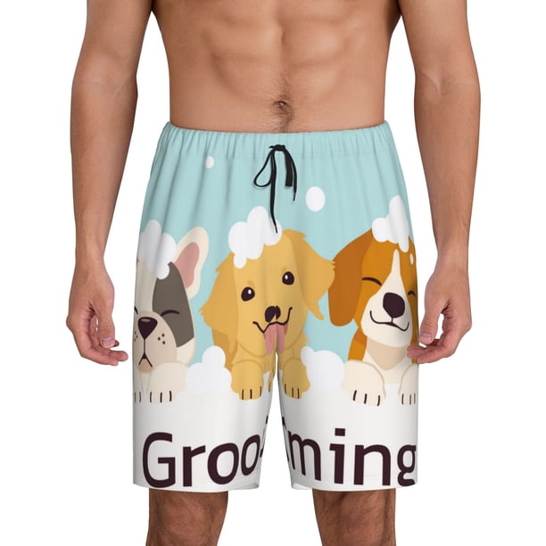 Fotbe Cute Dog In Bathtub1 Pantalones Cortos de Pijama para Hombre, Ropa de Dormir, Pantalones de Pijama Cortos para Hombre-3X-Large