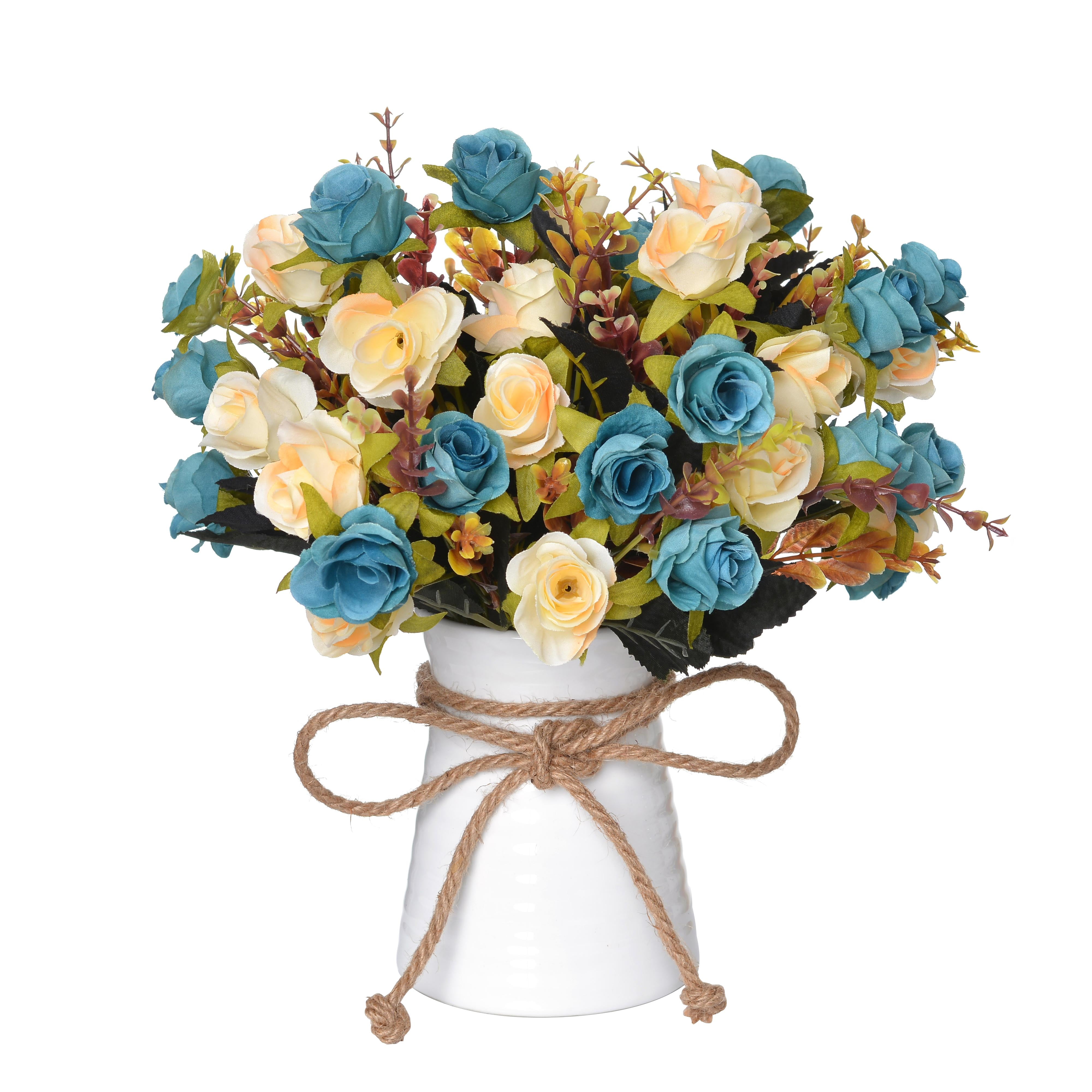 INXUGAO Artificial Rose Flower in Ceramics Vase (Blue)