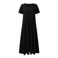 thumbnail image 4 of Gibobby Vestido largo de playa de verano para mujer Vestido maxi bohemio de manga corta con estampado floral de verano para mujer(Negro,G), 4 of 5