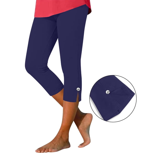 TaTaai Women High Waist Solid Color Slim Fit Yoga Capri Leggings Summer Casual Style Soft Breathable Stretchy Fabric Non See-through Machine Washable Daily Active Wear Gift