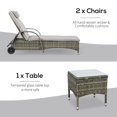 thumbnail image 4 of Patio Rattan Lounge Set, Wheeled Wicker Chaise Lounge Chair and Table with Tempered Glass Top, Mixed Grey, 4 of 7