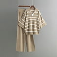 thumbnail image 2 of LYXSSBYX 2 Piece Outfit for Women Fall Women's Casual Long Sleeve Round Neck Sweater Sets Knitted Stripe Tops Long Pants Suits, 2 of 3