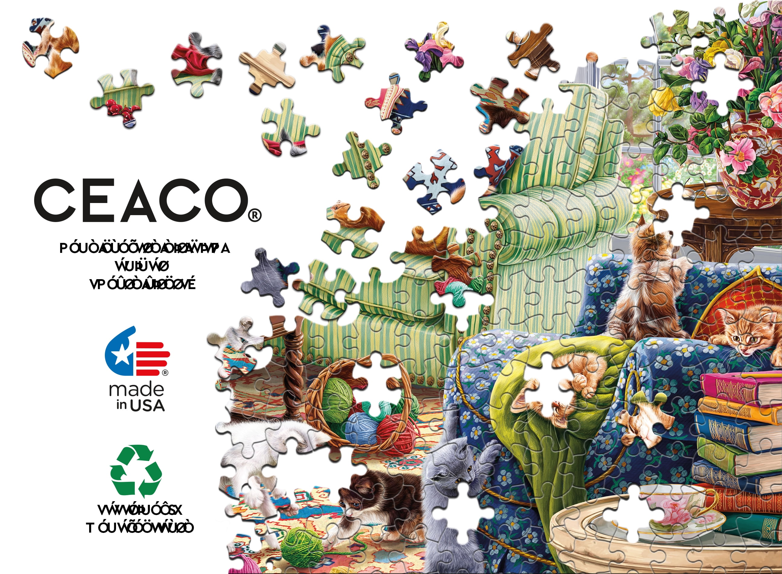 Ceaco Kitty Chaos (Image World) Sarah Wong 500 Piece Interlocking Jigsaw Puzzle