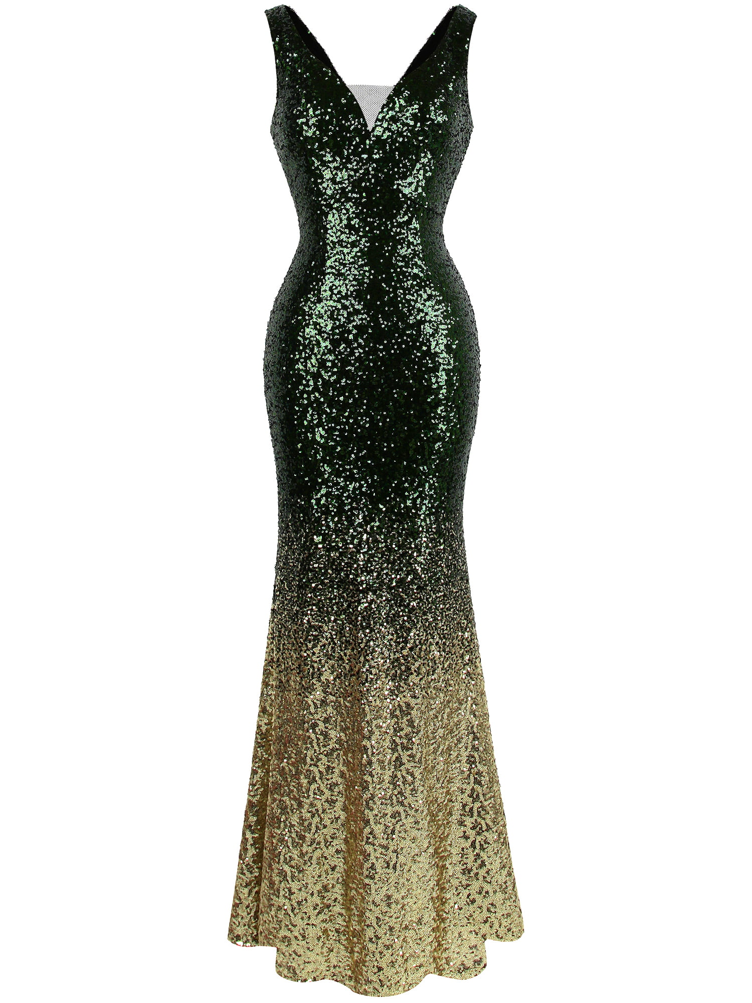 Angel-fashions Women Vintage Flapper Sequin Wedding Formal Dress Gatsby Gold 186 