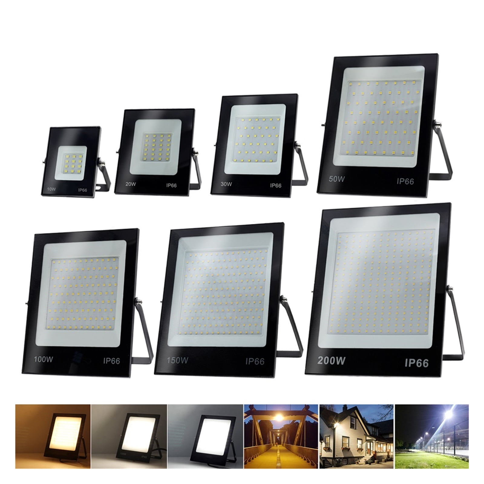 LED Flood Light 50W 100W 150W 200W Black Shell IP66 Waterproof LED Spotlight Garden Street Gate Wall Floodlights