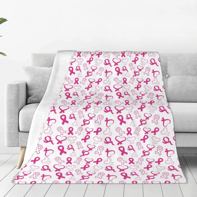 Fotbe Breast Cancer Awareness4 Manta de Franela Acolchonada con Estampado, Súper Suave y Esponjosa, Extra Grande para Sofá, Cama, Uso Todo el Año-50"x40"
