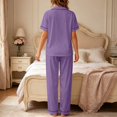 thumbnail image 4 of MEZZALL Women's 2 Piece Pajama Set Short Sleeve Button Down Tops With Long Pants Sleepwear with Heart Printed Pocket Summer Loungewear Stylish Pjs, 4 of 4