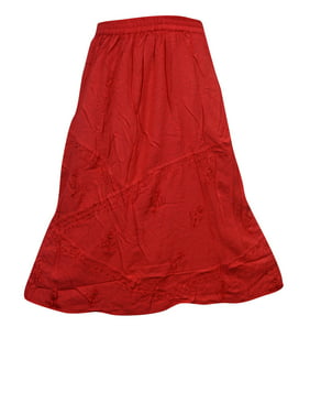 Mogul Women's Fashionista Skirt Red Embroidered Rayon Skirt
