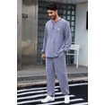 thumbnail image 3 of U2SKIIN Mens Pajama Set, Henley Collar Loungewear Long Sleeve Casual Sleepwear,(Light Navy Mel,M), 3 of 5