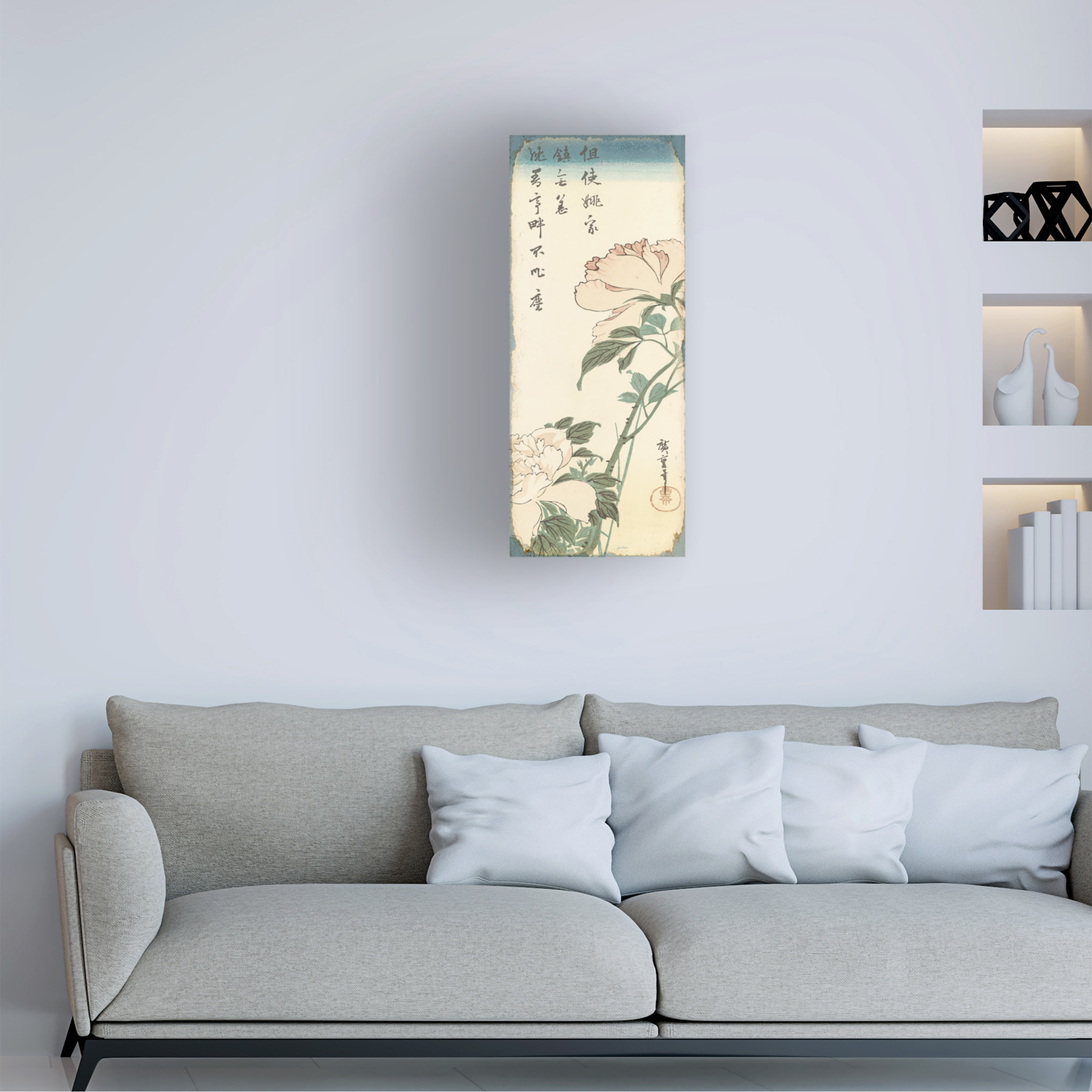 Canvas Wall Art - Jean Plout 'Vintage Asian Blossoms B' Wall Art for Living Room, Bedroom, or Office DÃ©cor by Trademark Fine Art - 14 x 32 Inches