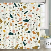Colorful Mable Shower Curtain Modern Geometric Terrazzo Pattern Shower Curtain Set, Waterproof Cool Shower Curtain Marble, Hooks Included, Cream