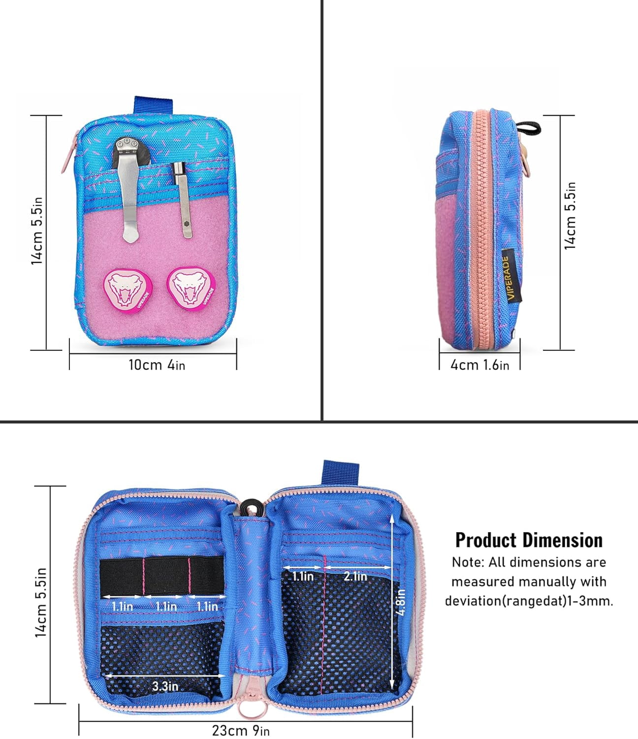 VIPERADE EDC Pouch Organizer with 11 Compartments, Small Tool Pouch with DIY Patches Area, EDC Pocket Organizer for Mutitools