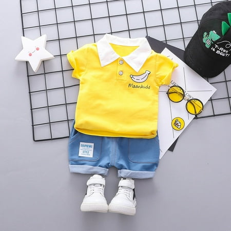 

THE WILD Casual Pretty Toddler Baby Kids Boys Banana Print Tops T-shirt Short Pants Casual Outfits Set