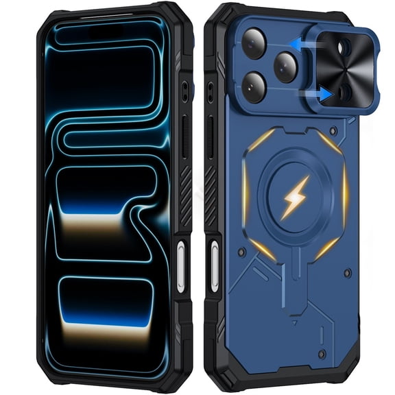 Military Grade Shockproof Case for iPhone 18 Pro, Built-in N52 Magnetic Ring, Slide Camera Lens Cover, Rugged Heavy Duty Protective Phone Case