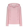 thumbnail image 4 of TKLPEHG Womens Tops Long Sleeve V Neck Drawstring Hooded Knitted Hooded Sweatshirt Fashion Casual Lightweight Classic Solid Color Loose Blouse (Pink,S), 4 of 6