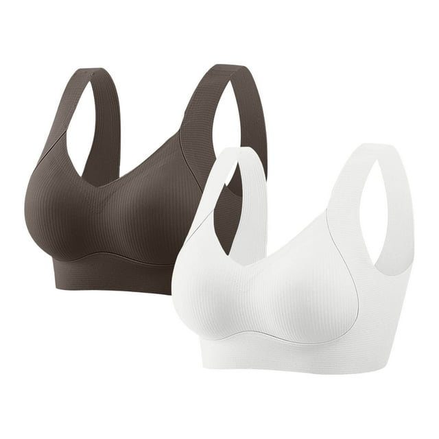 HongQid 2PCS No Underwire Bra for Women Seamless Plus Sized Bralettes Everyday Basic Sleeping Wireless Bras