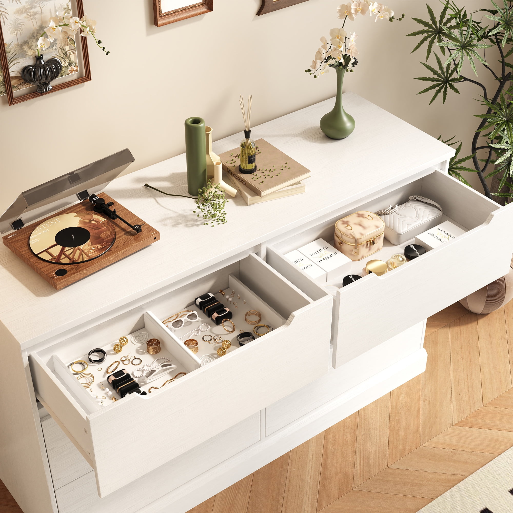 6 Drawer Dresser, Wood Chest of Drawers for Bedroom, White Modern Storage Cabinet Dresser Organizer Unit for Living Room, Closet