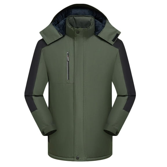 LNWUY (XL-5XL) Men's Plus Size Fleece Lined Zipper Cold-Weather Outdoor Windbreaker Hooded Hiking Jacket Outwear Winter Warm Coat Jacket Green XXL