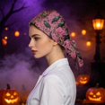 thumbnail image 4 of LNZGNM Halloween Women's Scrub Caps, Twist Knot Head Wrap, with Floral Applique, Stretchy and Easy for Everyday Style, Bad Hair Days, and Casual Wear,Hot Pink(One Size), 4 of 6